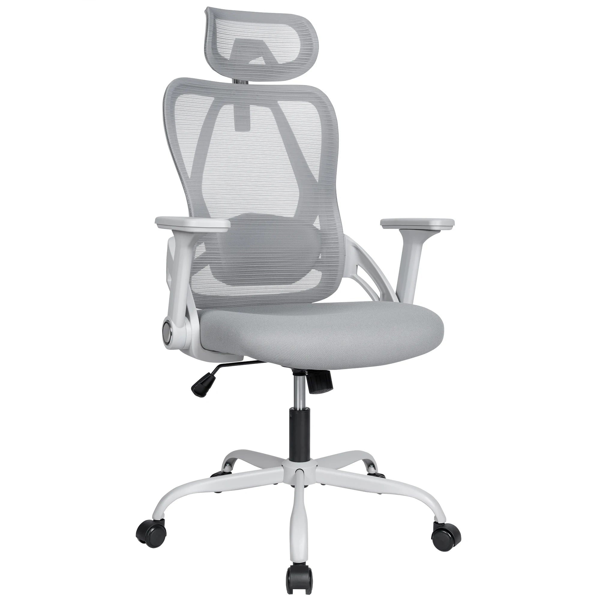 Silla de oficina ergonómica T-LoVendo con reposacabezas ajustable, soporte lumbar y giro de 360°, malla transpirable, espuma de alta densidad, fácil montaje