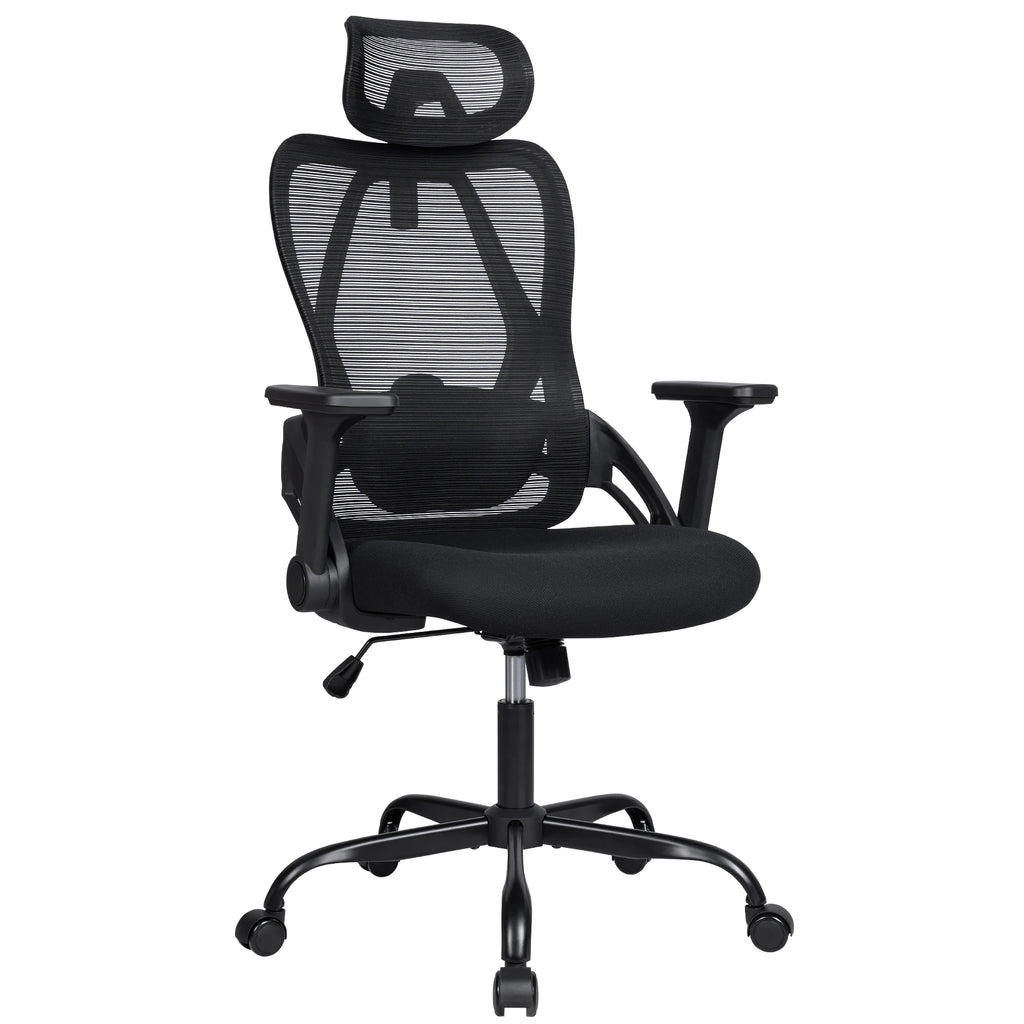 Silla de oficina ergonómica T-LoVendo con reposacabezas ajustable, soporte lumbar y giro de 360°, malla transpirable, espuma de alta densidad, fácil montaje