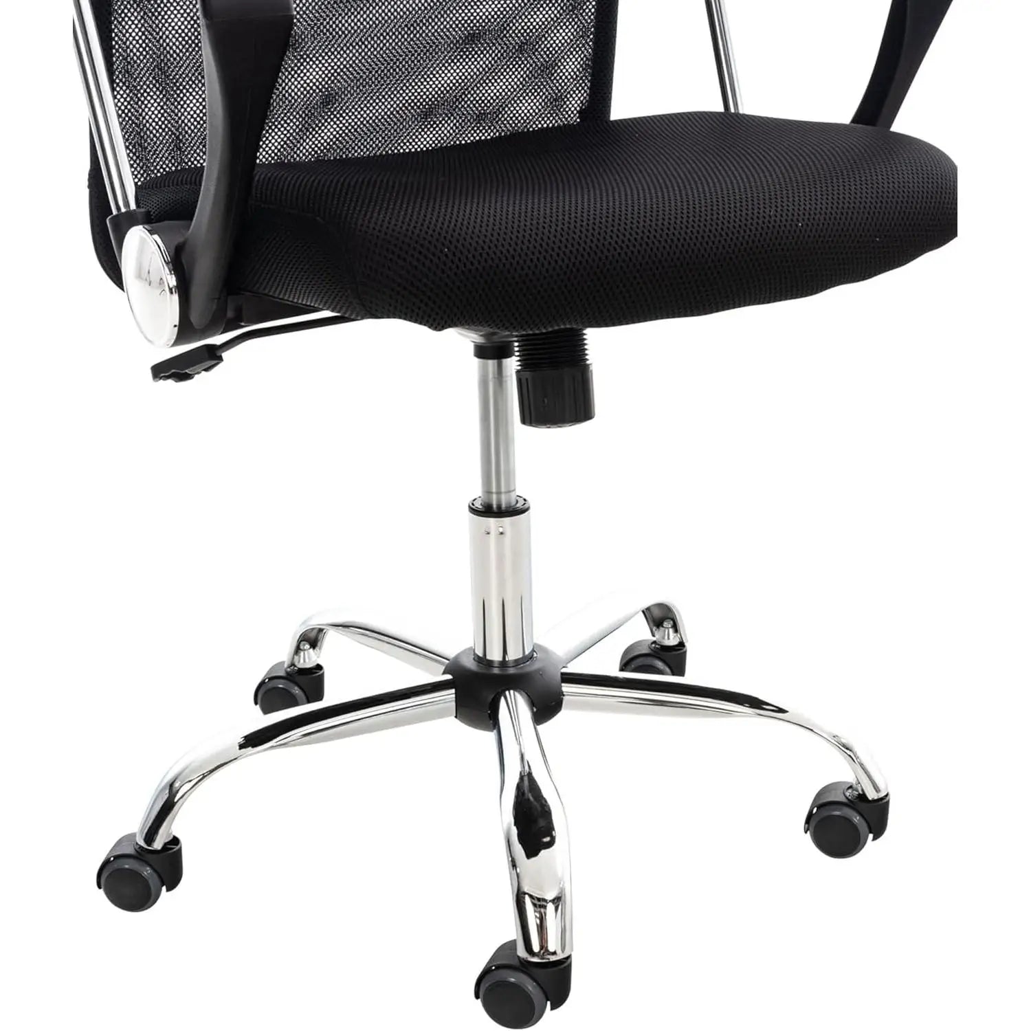 Silla de Oficina Ergonómica DASCK con respaldo alto, malla transpirable, altura regulable 35-45 cm, base cromada con ruedas 360°, brazos fijos para uso doméstico cómodo.