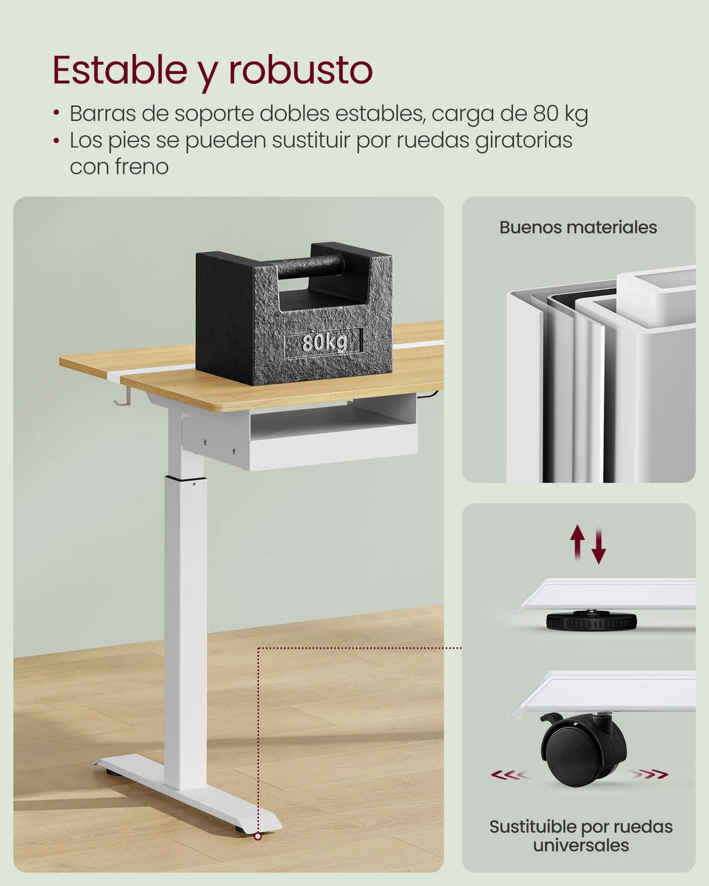 Escritorio ajustable en altura VASAGLE, 60 x 140 cm, cuenta con 4 funciones de memoria, 2 tomas de corriente y puertos USB, con un diseño robusto que soporta hasta 80 kg, perfecto para una oficina moderna o un entorno de estudio.