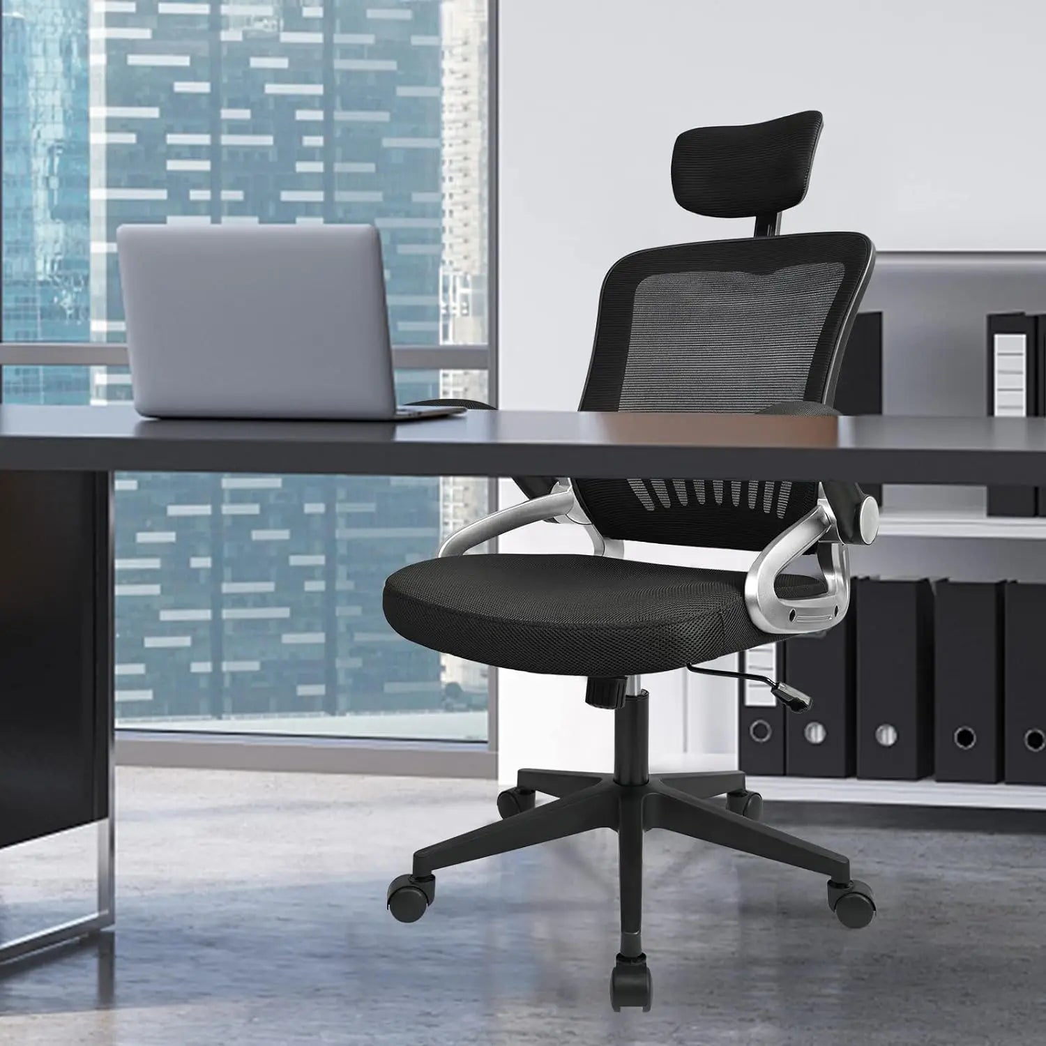 Silla de oficina T-Lovendo AM-HOC35-Negra: Diseño ergonómico con altura ajustable, giro de 360 ​​grados, malla transpirable y soporte lumbar para máxima comodidad al trabajar o estudiar. Perfecta como silla de escritorio o para la oficina en casa.