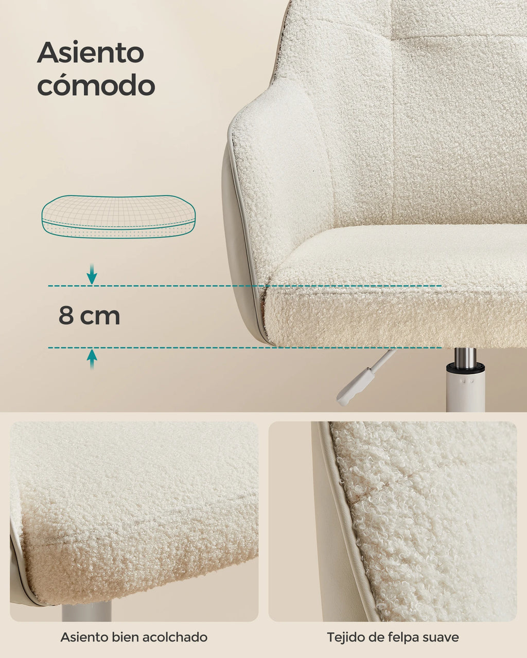 Silla de estudio SONGMICS, silla de oficina ergonómica con ajuste de altura, tela de terciopelo transpirable en rosa gelatina, estructura de acero, asiento acolchado cómodo, soporta hasta 110 kg, perfecta para oficina en casa y dormitorios.