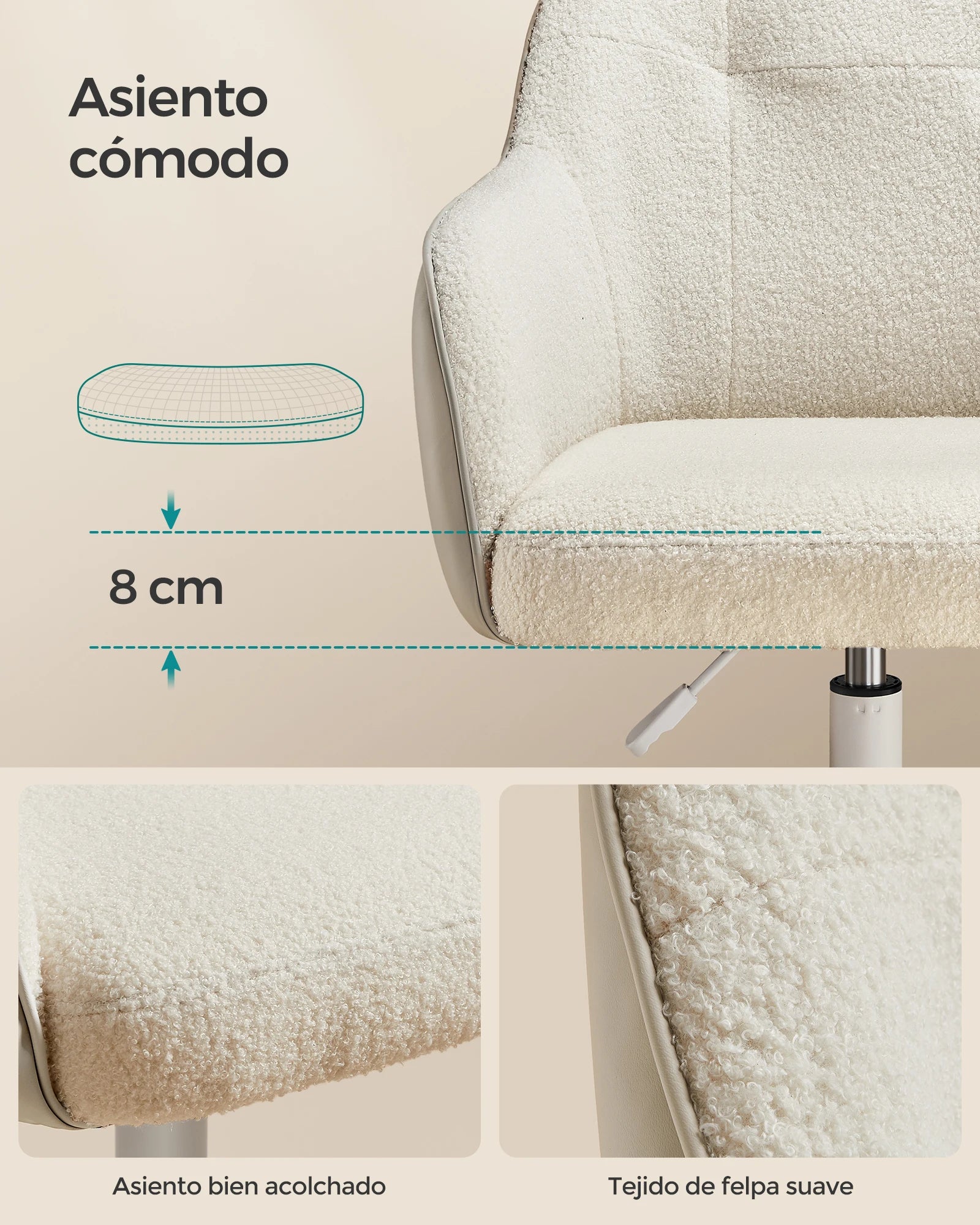 Silla de estudio SONGMICS, silla de oficina ergonómica con ajuste de altura, tela de terciopelo transpirable en rosa gelatina, estructura de acero, asiento acolchado cómodo, soporta hasta 110 kg, perfecta para oficina en casa y dormitorios.