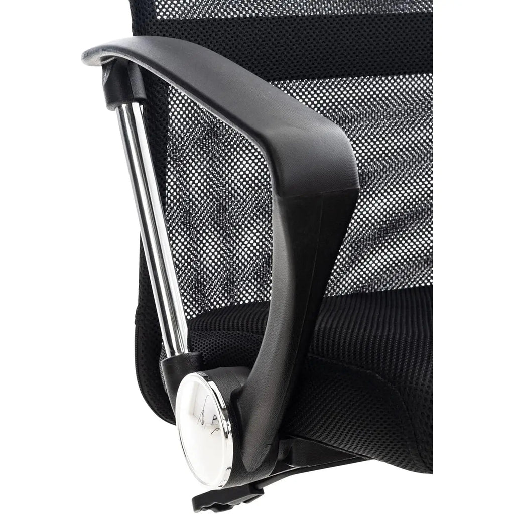 Silla de Oficina Ergonómica DASCK con respaldo alto, malla transpirable, altura regulable 35-45 cm, base cromada con ruedas 360°, brazos fijos para uso doméstico cómodo.