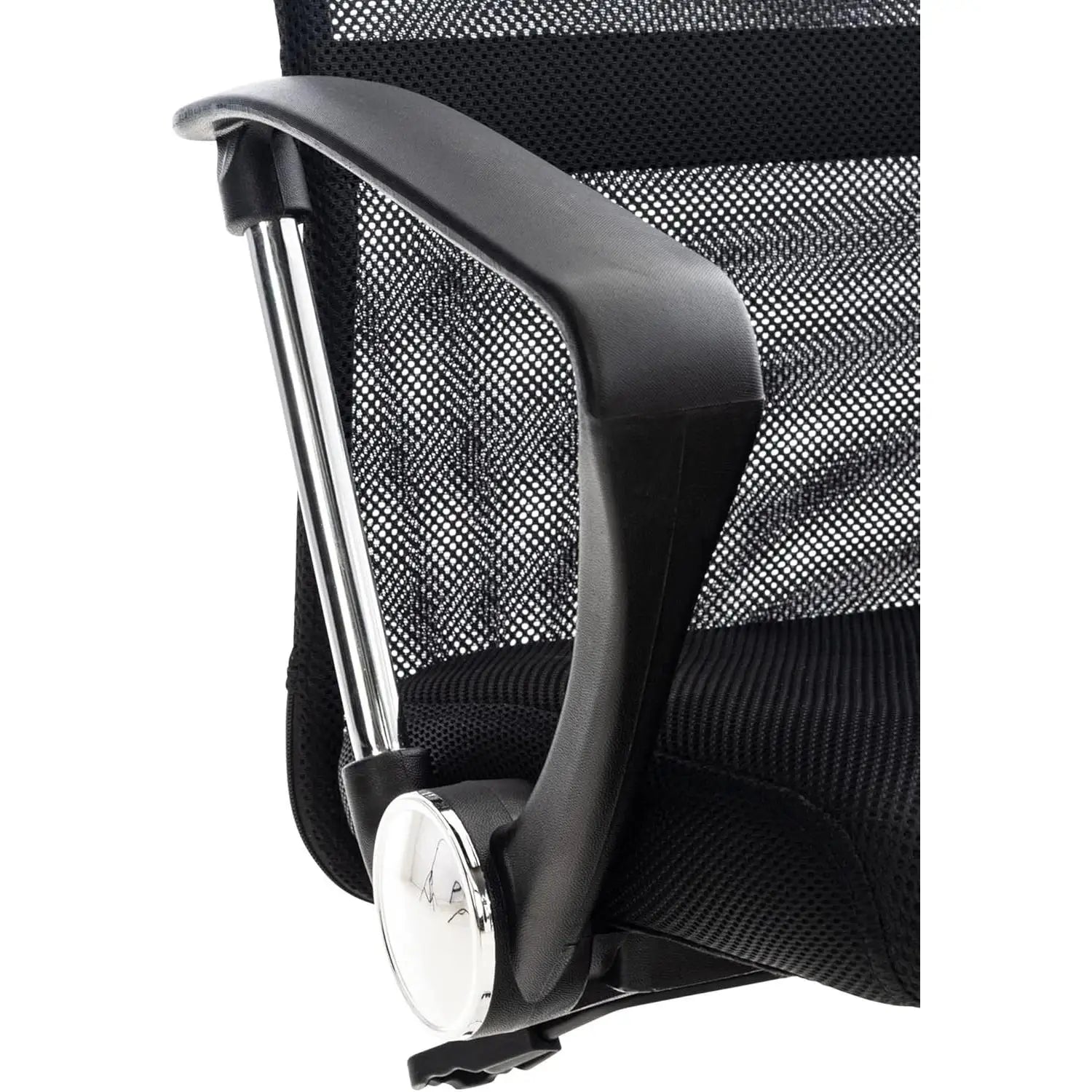 Silla de Oficina Ergonómica DASCK con respaldo alto, malla transpirable, altura regulable 35-45 cm, base cromada con ruedas 360°, brazos fijos para uso doméstico cómodo.