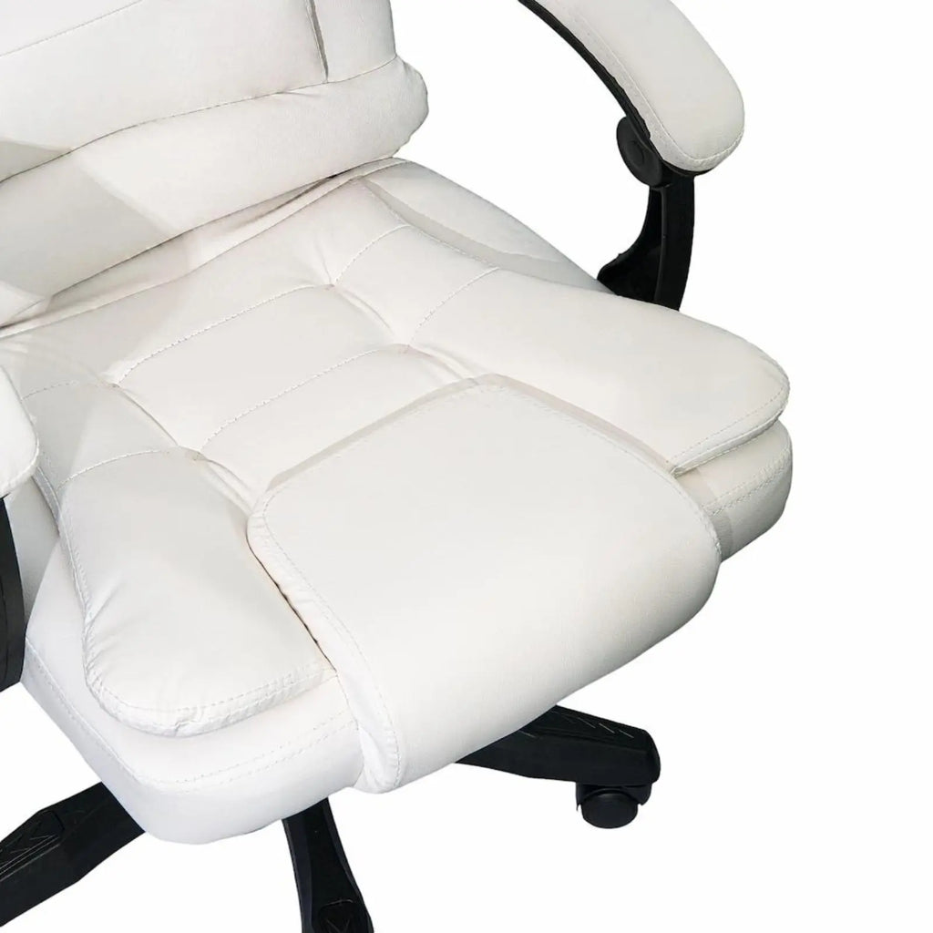 Silla reclinable ejecutiva DASCK: silla de oficina ergonómica de cuero sintético blanco con altura ajustable y acolchado de espuma de alta densidad para mayor comodidad, soporta hasta 150 kg, perfecta para oficina en casa o juegos.