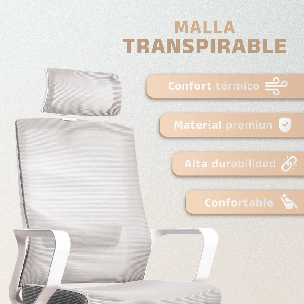 Silla de escritorio ergonómica Jupplies silla de oficina ajustable y reclinable con soporte lumbar, reposacabezas ajustable, malla transpirable, ruedas giratorias 360 ° Soporta hasta 100 kg