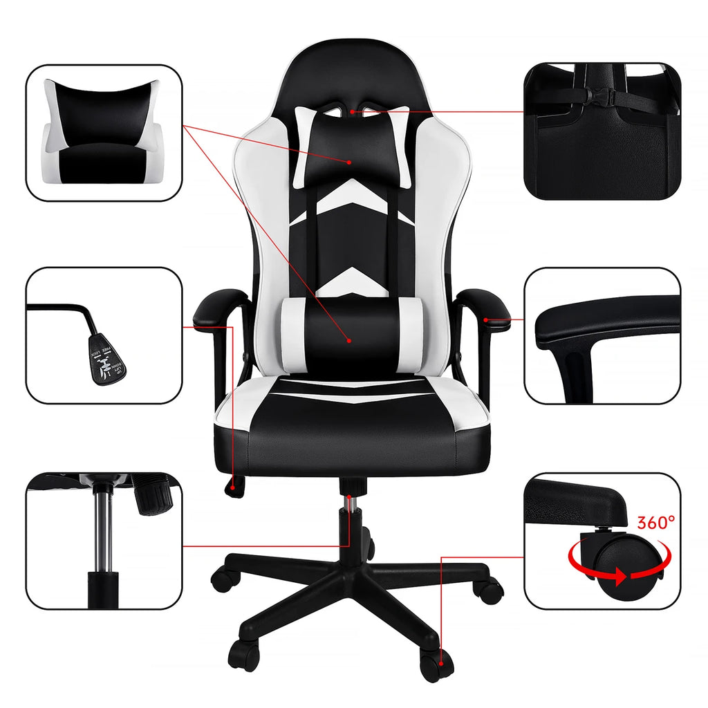 Silla Gaming T-Lovendo con Soporte Lumbar y Cervical, Altura Ergonómica Ajustable y Reclinable.