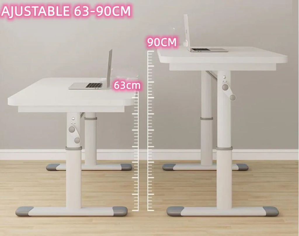 Escritorio elevable, altura regulable 63-90cm, mesa de computadora blanca con tamaño de 80*60cm y tablero de 1,5 cm de grosor, perfecto para juegos y uso en la oficina.