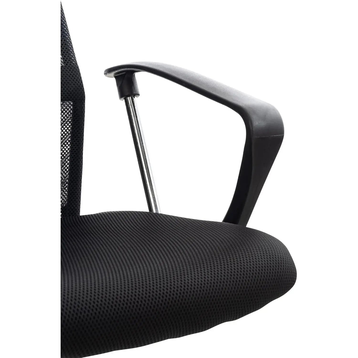 Silla de Oficina Ergonómica DASCK con respaldo alto, malla transpirable, altura regulable 35-45 cm, base cromada con ruedas 360°, brazos fijos para uso doméstico cómodo.