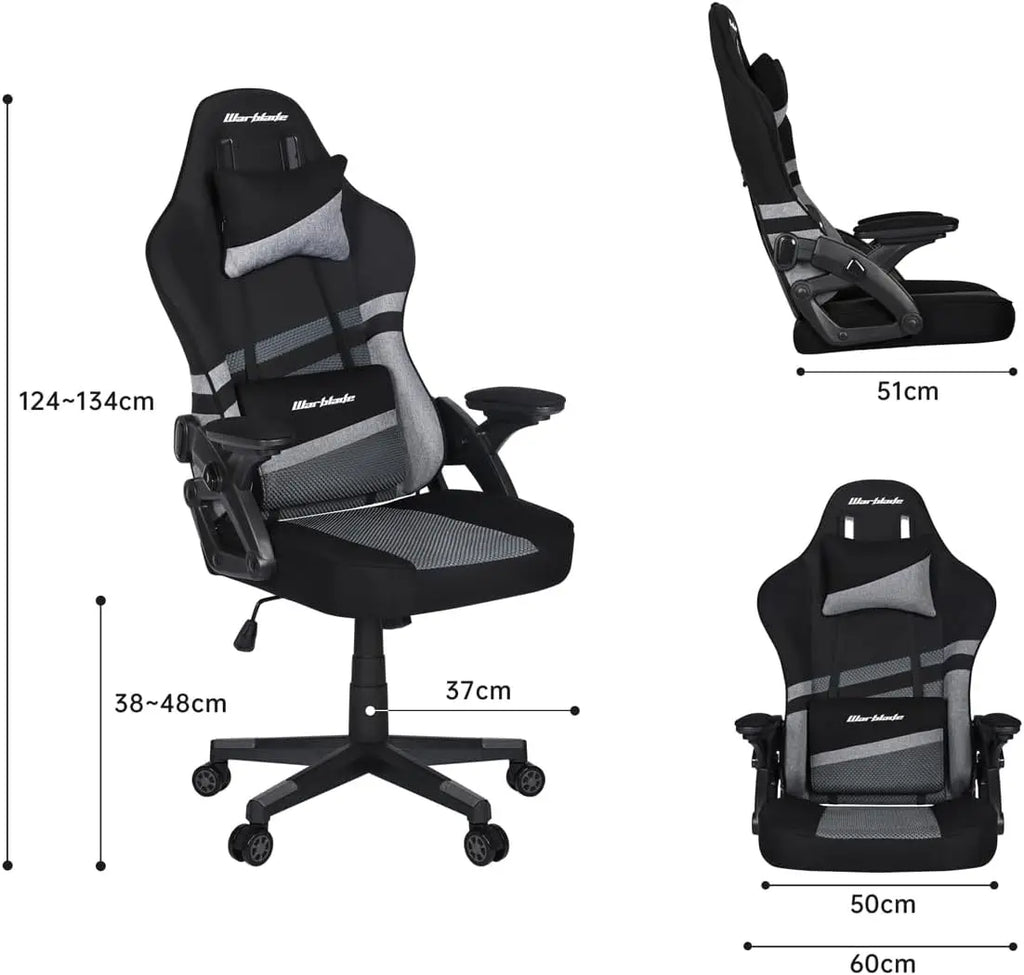 Silla Gaming T-Lovendo Negra-Gris con Altura Ajustable, Ergonómica y Reclinable de Tela