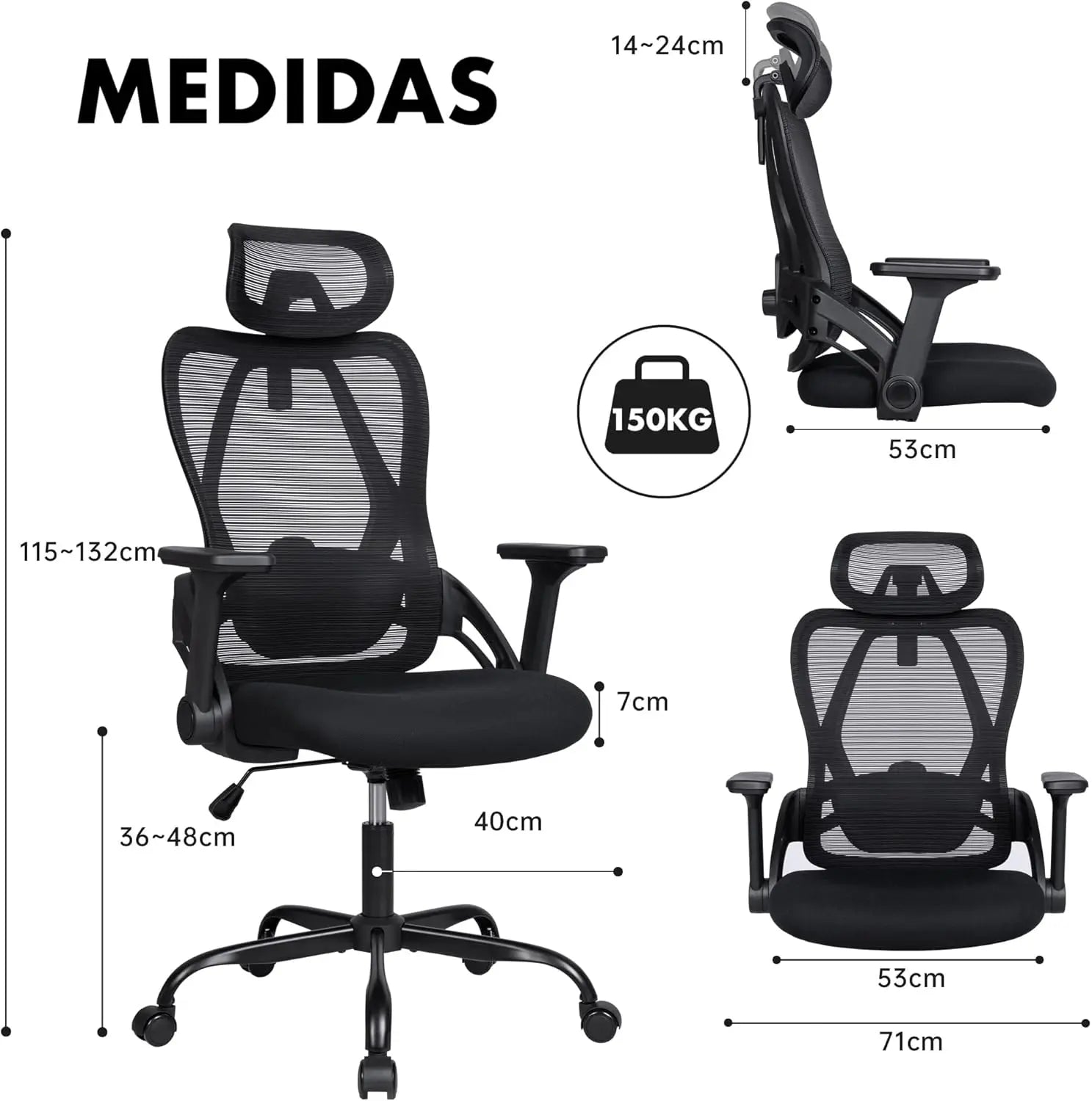Silla de oficina ergonómica T-LoVendo con reposacabezas ajustable, soporte lumbar y giro de 360°, malla transpirable, espuma de alta densidad, fácil montaje
