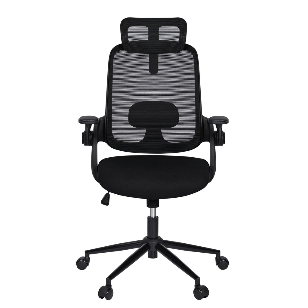 La silla de oficina T-Lovendo 6102-BLACK presenta un diseño ergonómico, altura ajustable y soporte lumbar, confeccionada con malla transpirable para máxima comodidad durante largas horas de trabajo, ideal para oficinas en casa o entornos de estudio.
