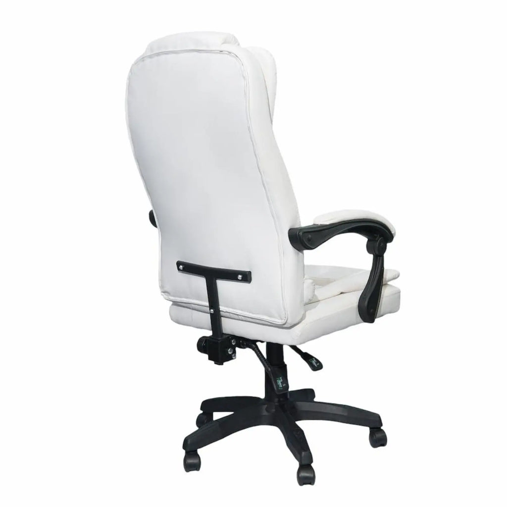 Silla reclinable ejecutiva DASCK: silla de oficina ergonómica de cuero sintético blanco con altura ajustable y acolchado de espuma de alta densidad para mayor comodidad, soporta hasta 150 kg, perfecta para oficina en casa o juegos.
