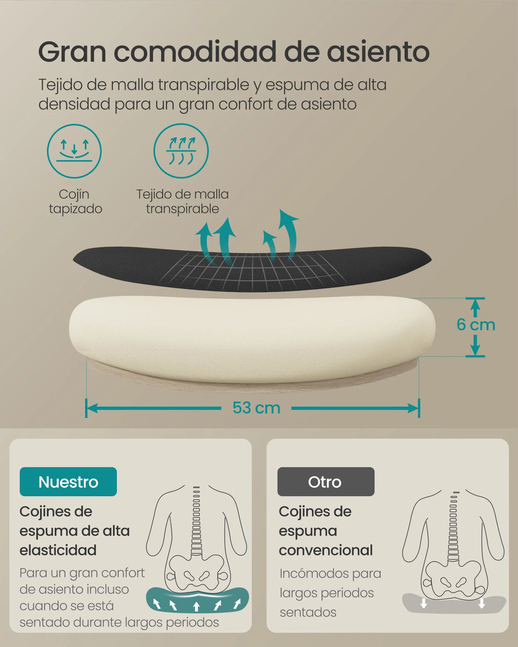 Silla de oficina ergonómica SONGMICS con soporte lumbar ajustable, asiento de 53 cm de ancho, reposabrazos plegables, malla transpirable, color negro tinta/beige capuchino/rosa gelatina/gris paloma, ideal para oficina en casa y juegos.