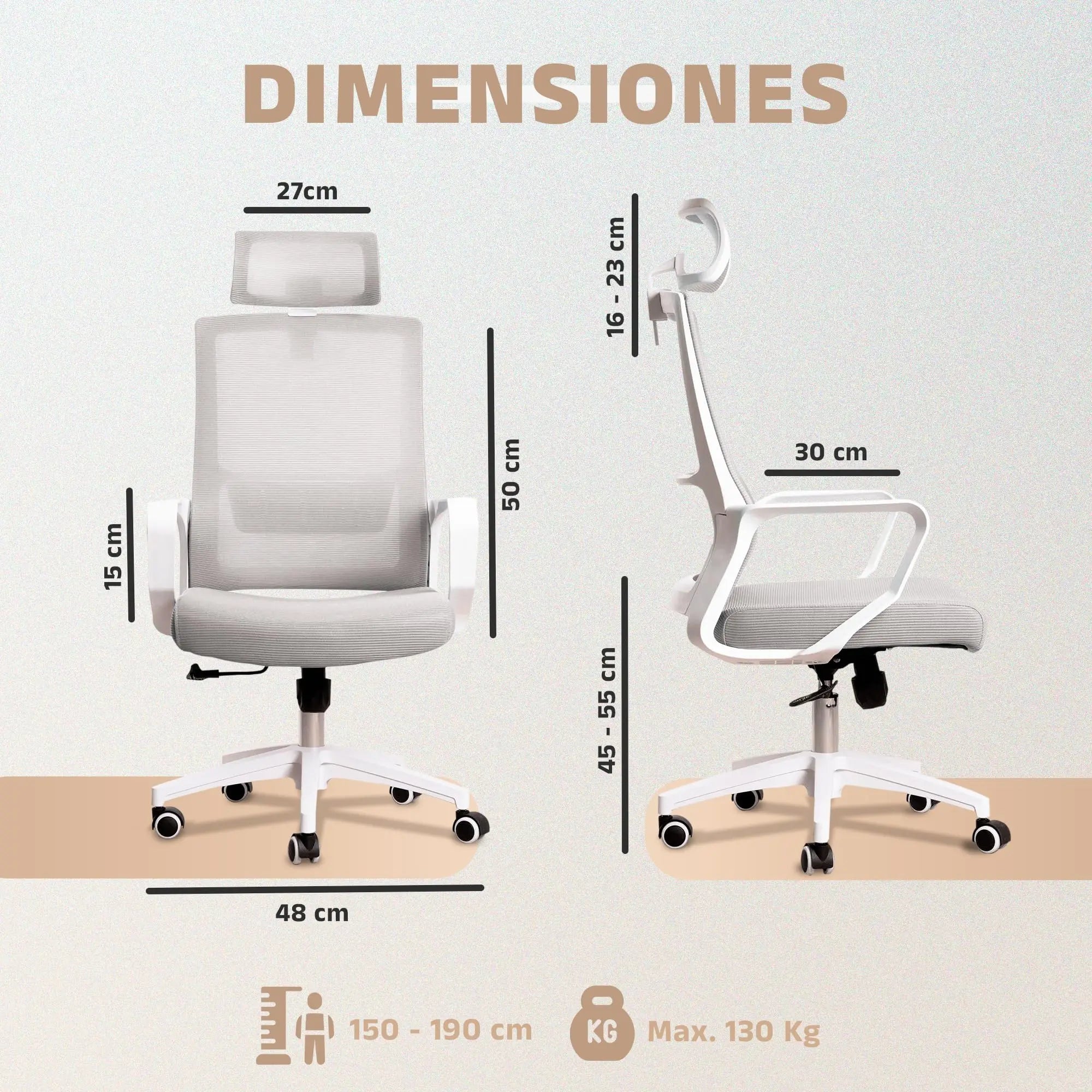 Silla de escritorio ergonómica Jupplies silla de oficina ajustable y reclinable con soporte lumbar, reposacabezas ajustable, malla transpirable, ruedas giratorias 360 ° Soporta hasta 100 kg