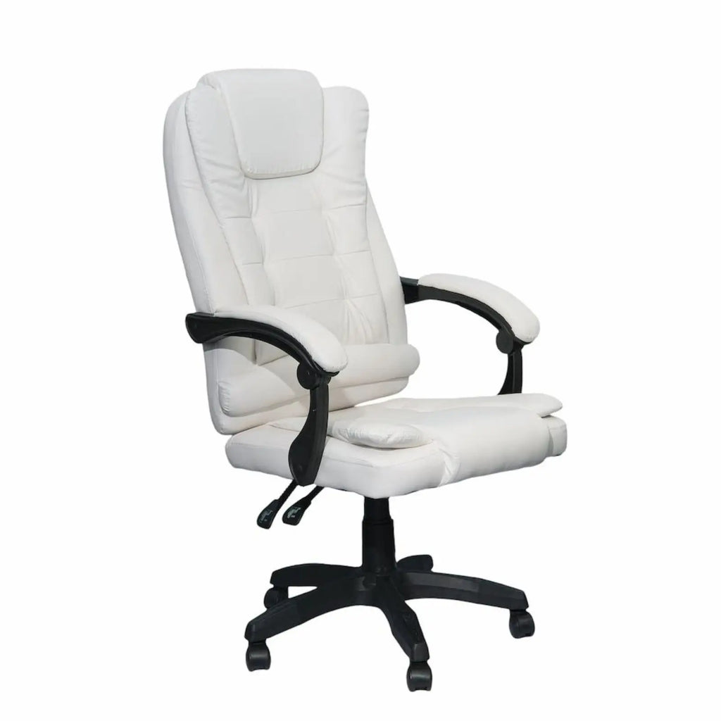 Silla reclinable ejecutiva DASCK: silla de oficina ergonómica de cuero sintético blanco con altura ajustable y acolchado de espuma de alta densidad para mayor comodidad, soporta hasta 150 kg, perfecta para oficina en casa o juegos.