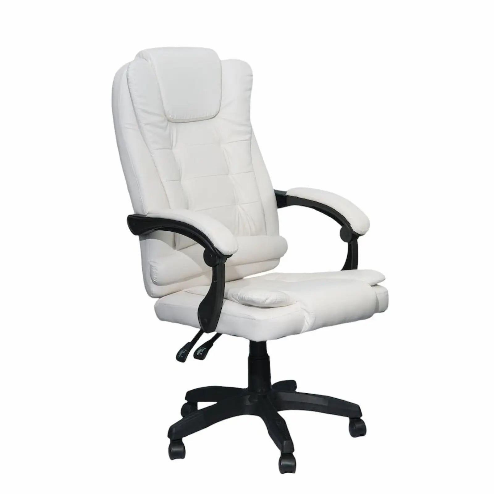Silla reclinable ejecutiva DASCK: silla de oficina ergonómica de cuero sintético blanco con altura ajustable y acolchado de espuma de alta densidad para mayor comodidad, soporta hasta 150 kg, perfecta para oficina en casa o juegos.