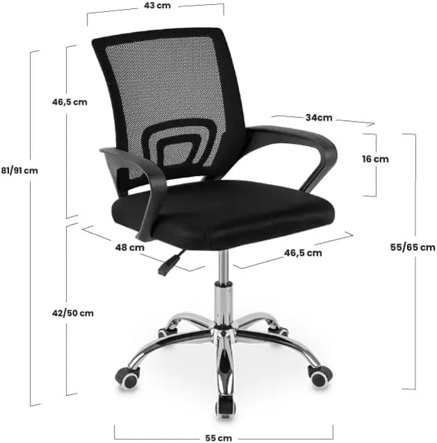 DASCK - Silla de oficina ergonómica con malla transpirable, altura ajustable de 35 a 45 cm y giro de 360 ​​grados para una configuración de trabajo cómoda.