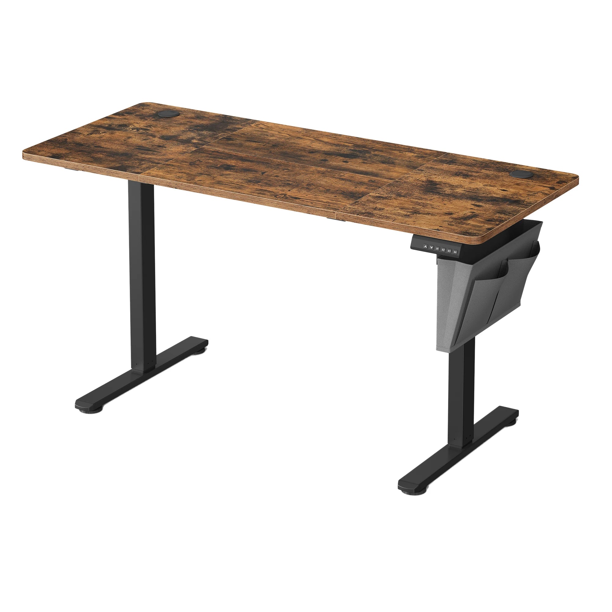 Escritorio eléctrico SONGMICS, altura ajustable, 60 x 140 x (72-120) cm, soporta 70 kg, memoria para 4 alturas, compartimento de almacenamiento integrado, negro rústico/marrón y blanco nube negro, ideal para oficina en casa o estudio.