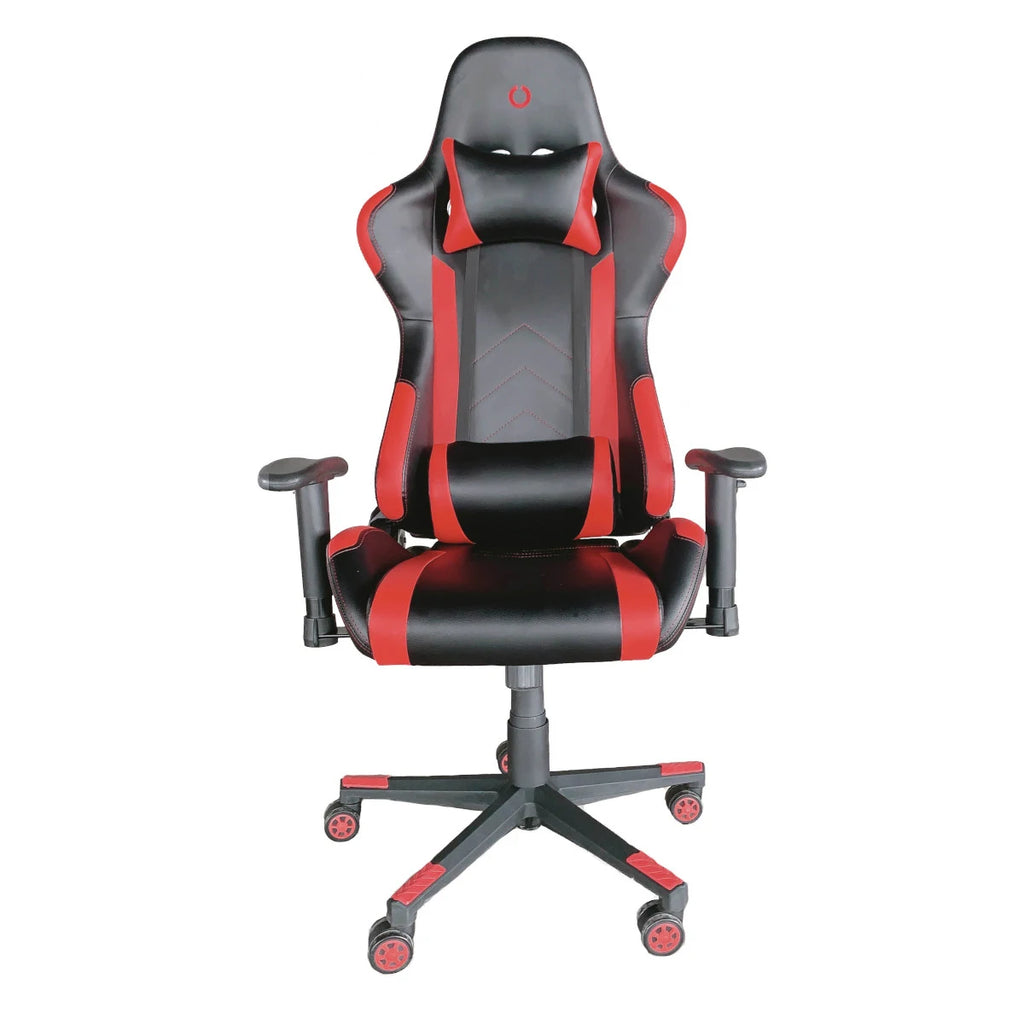 PRIXTON Ergonomic Gaming Chair with Adjustable Height and Armrests, 180º Reclining, Metal PVC Construction, Includes Lumbar and Cervical Support Cushions, Ideal for Home Office or Gaming, Supports up to 140 kg