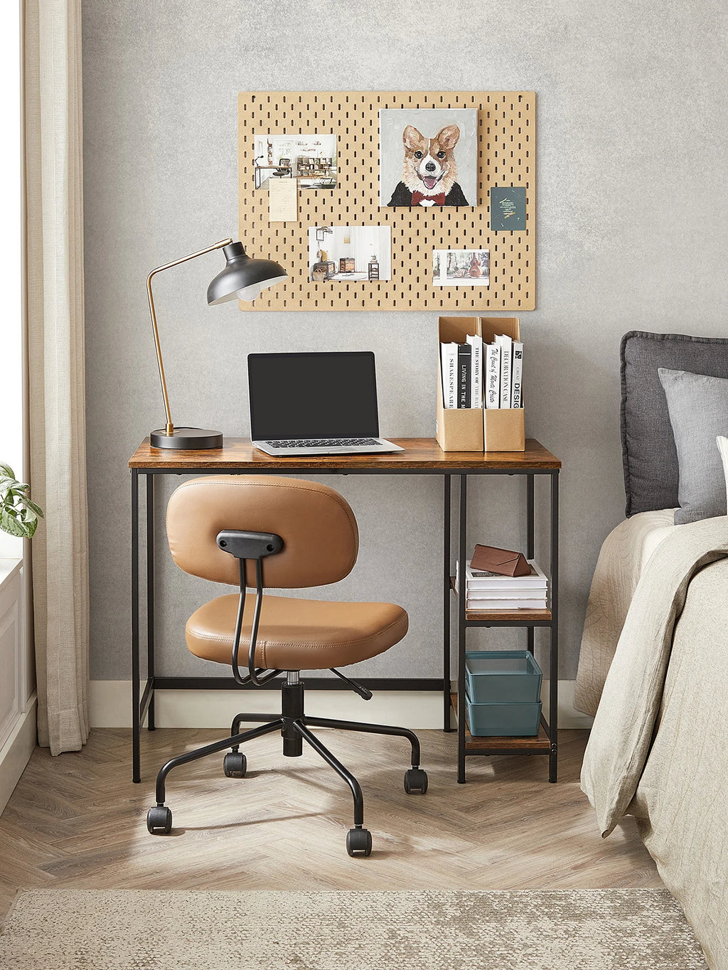 Escritorio VASAGLE con 2 estantes ajustables para oficina en casa, amplio espacio de trabajo de 50 x 100 cm, estructura de acero, marrón rústico y negro, fácil montaje, ideal para teletrabajo y juegos.