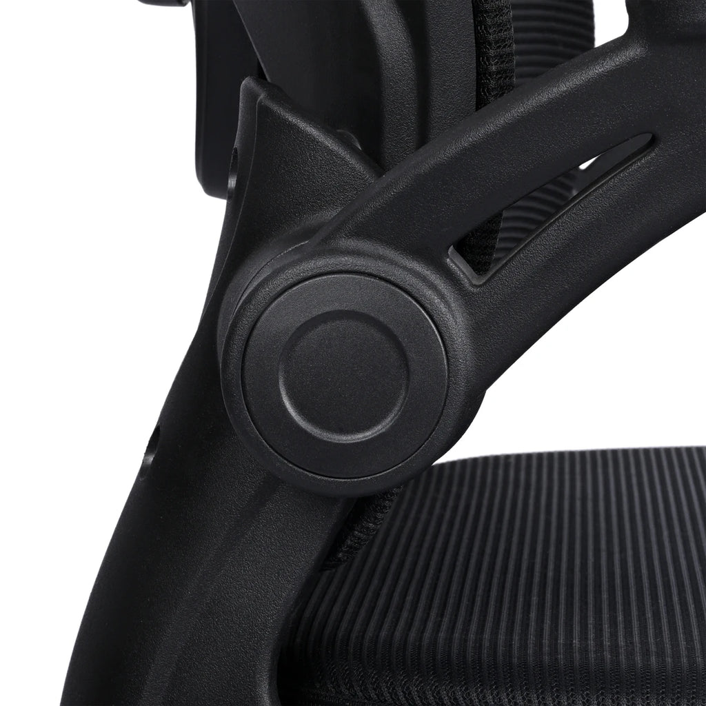 Silla de oficina ergonómica T-Lovendo AM-HOC919-BLACK con soporte lumbar ajustable, malla transpirable, ruedas de rodamiento suave y brazos ajustables para máxima comodidad en entornos domésticos y de oficina.