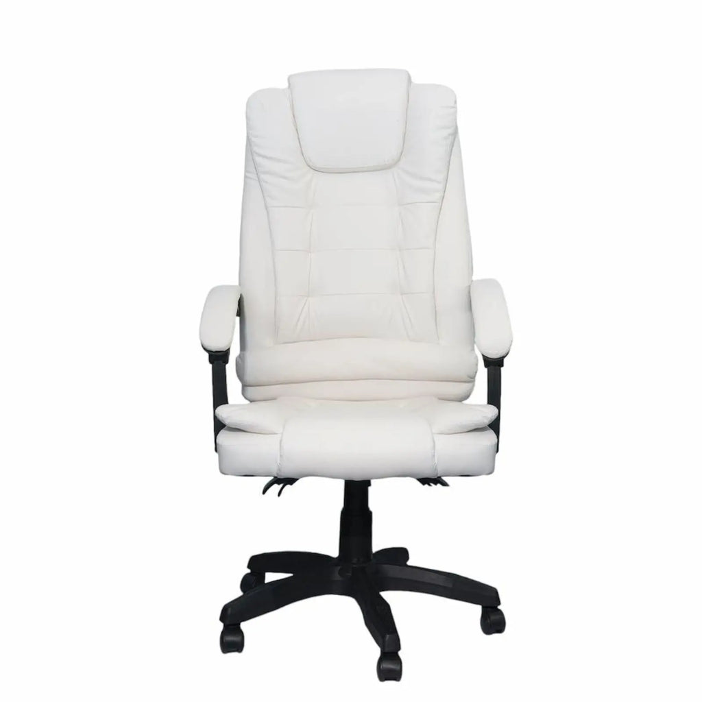 Silla reclinable ejecutiva DASCK: silla de oficina ergonómica de cuero sintético blanco con altura ajustable y acolchado de espuma de alta densidad para mayor comodidad, soporta hasta 150 kg, perfecta para oficina en casa o juegos.
