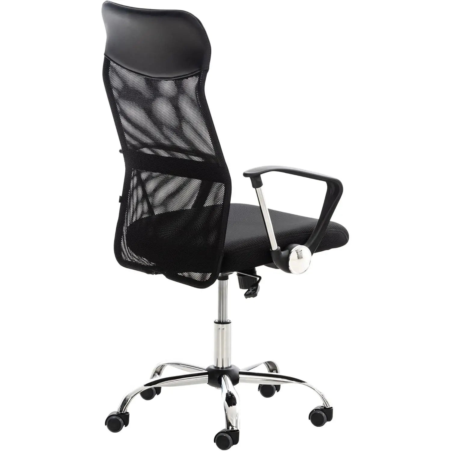 Silla de Oficina Ergonómica DASCK con respaldo alto, malla transpirable, altura regulable 35-45 cm, base cromada con ruedas 360°, brazos fijos para uso doméstico cómodo.