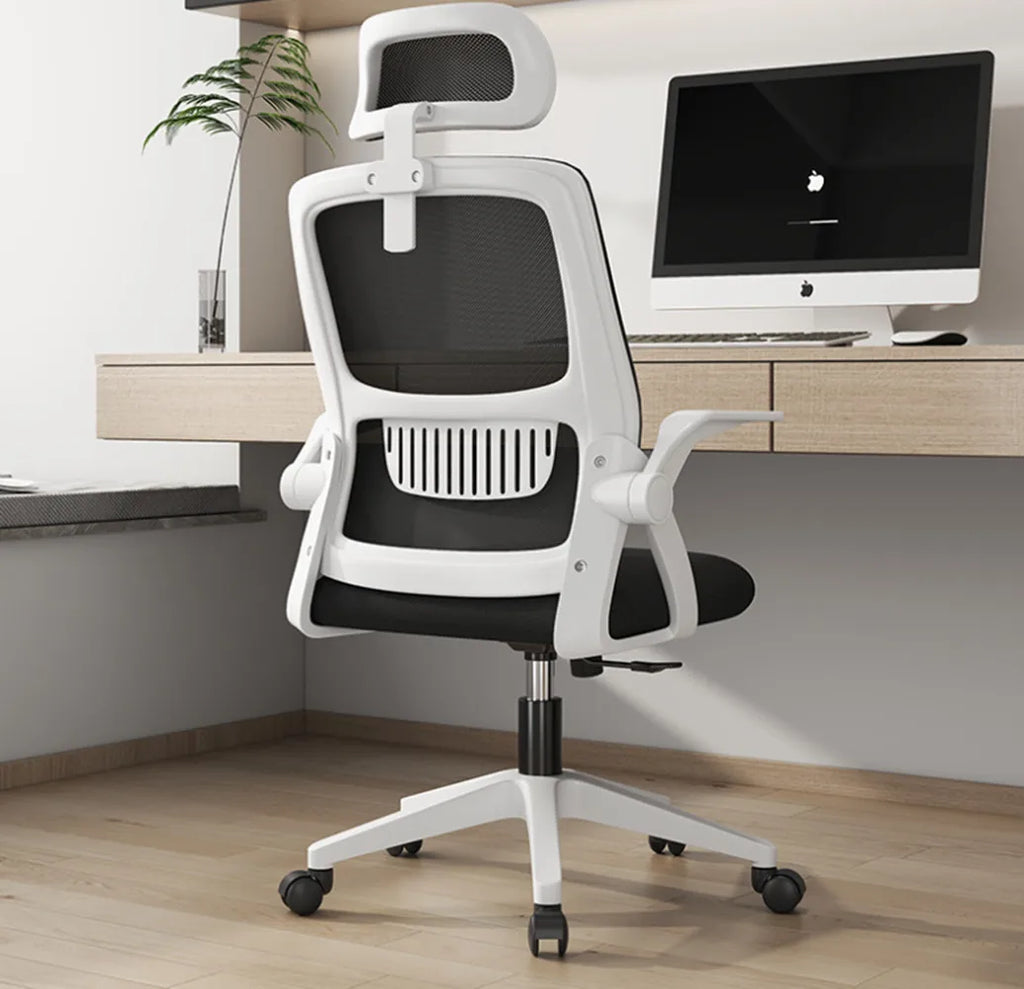 Silla de oficina ergonómica con soporte lumbar y función giratoria para oficina en casa, juegos o escritorio. Carga máxima de 100 kg. Disponible en negro, gris y blanco. Perfecta para sentarse cómodamente y ser productiva.