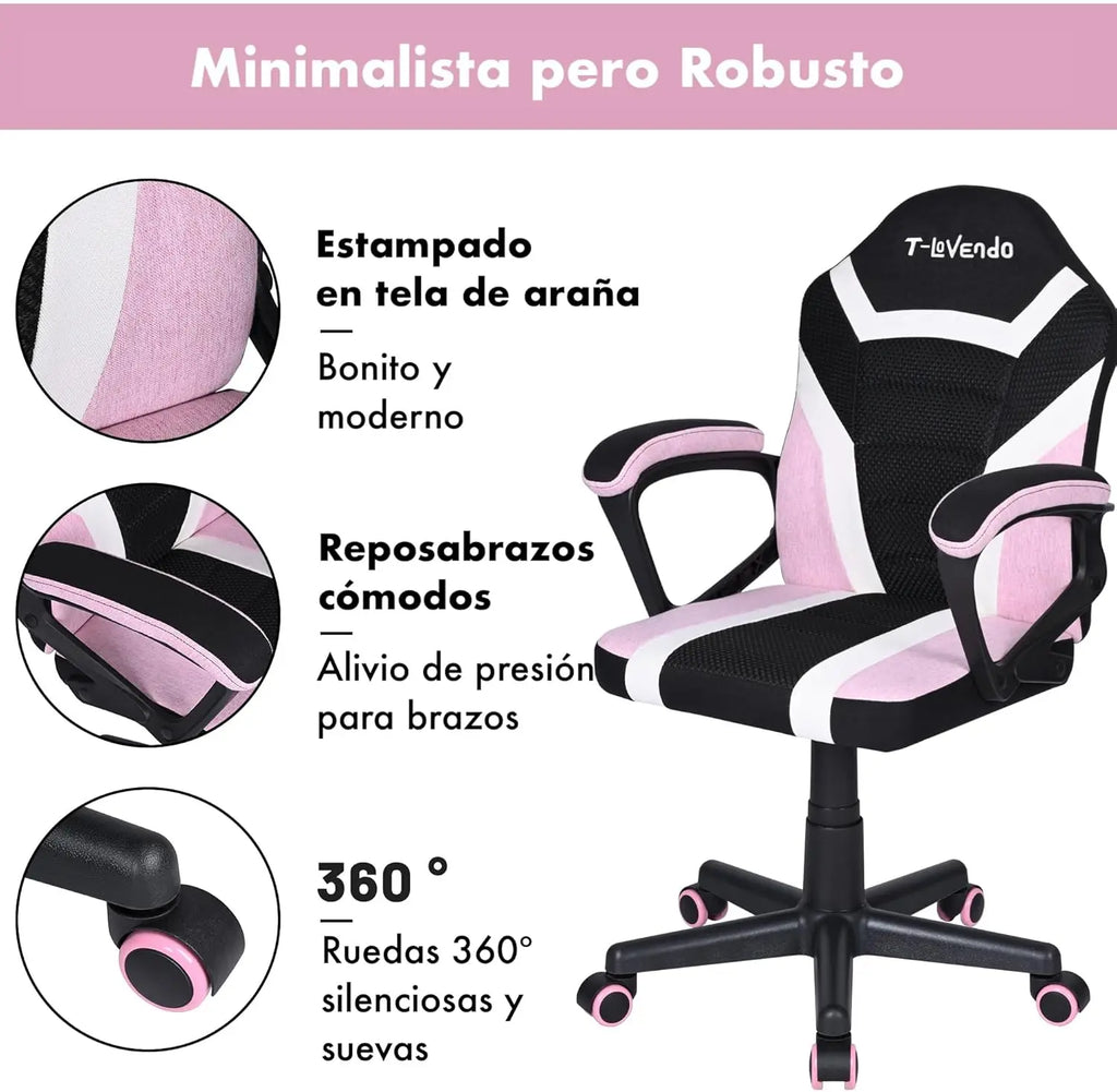 Silla gaming T-LoVendo TLV-SN1 para niños, piel sintética ergonómica, altura regulable, diseño de carreras moderno, perfecta para jugar y estudiar, con ruedas duraderas y respaldo acolchado para mayor comodidad.