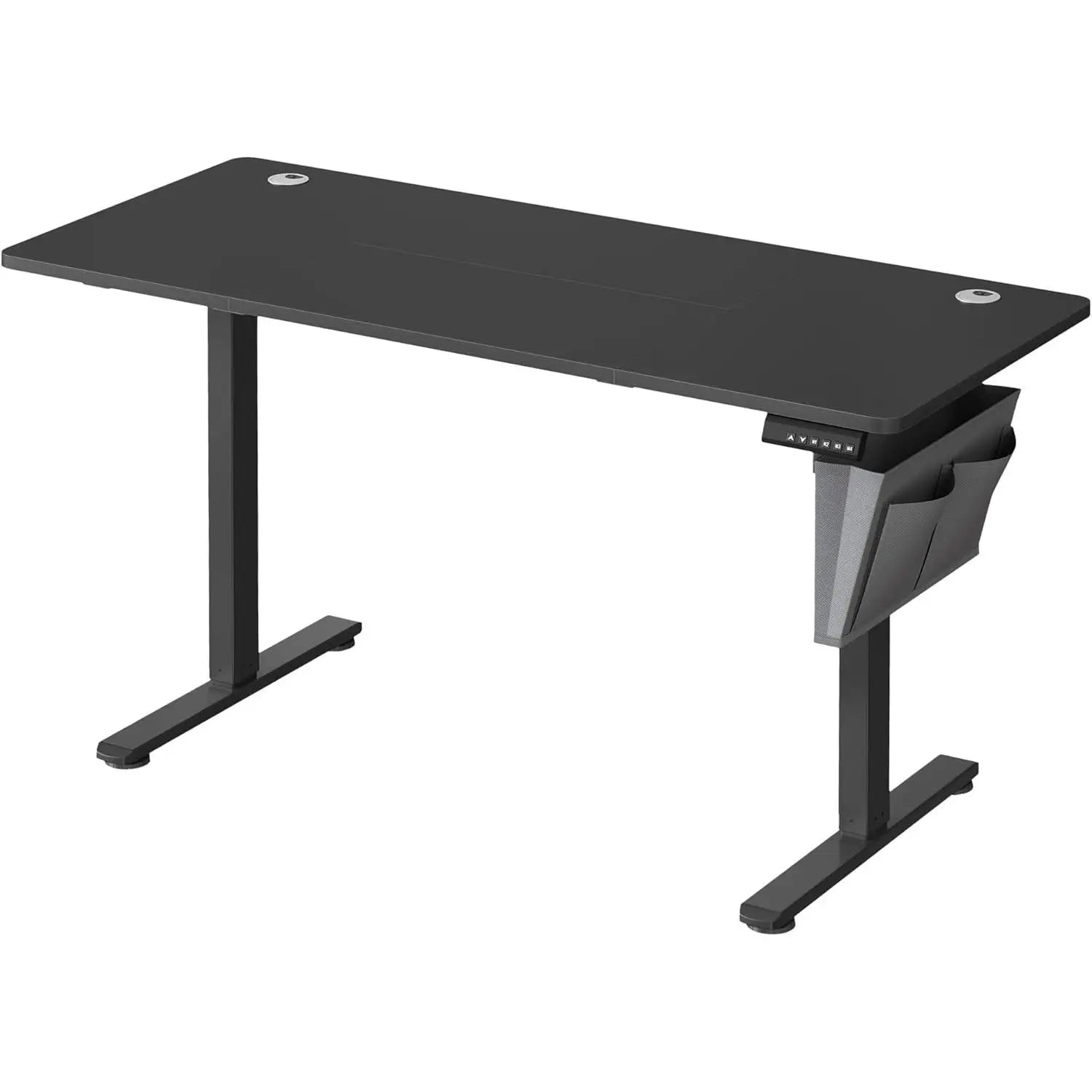 Escritorio eléctrico SONGMICS, altura ajustable, 60 x 140 x (72-120) cm, soporta 70 kg, memoria para 4 alturas, compartimento de almacenamiento integrado, negro rústico/marrón y blanco nube negro, ideal para oficina en casa o estudio.