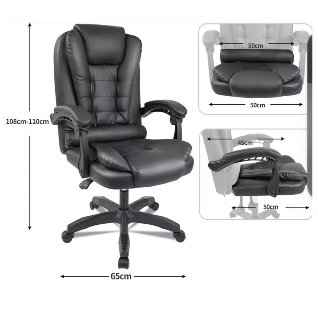 Silla reclinable ejecutiva DASCK: silla de oficina ergonómica de cuero sintético blanco con altura ajustable y acolchado de espuma de alta densidad para mayor comodidad, soporta hasta 150 kg, perfecta para oficina en casa o juegos.