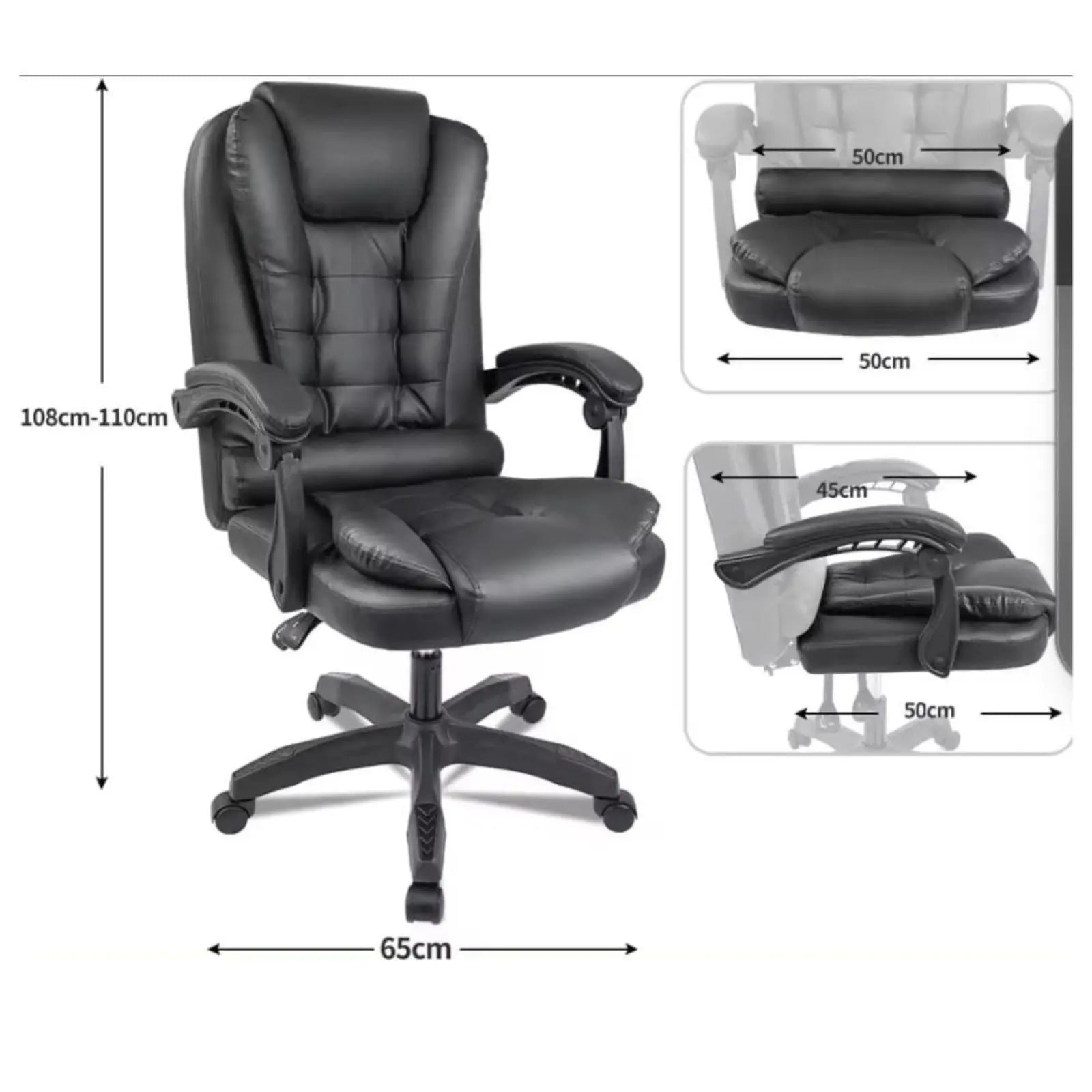 Silla reclinable ejecutiva DASCK: silla de oficina ergonómica de cuero sintético blanco con altura ajustable y acolchado de espuma de alta densidad para mayor comodidad, soporta hasta 150 kg, perfecta para oficina en casa o juegos.