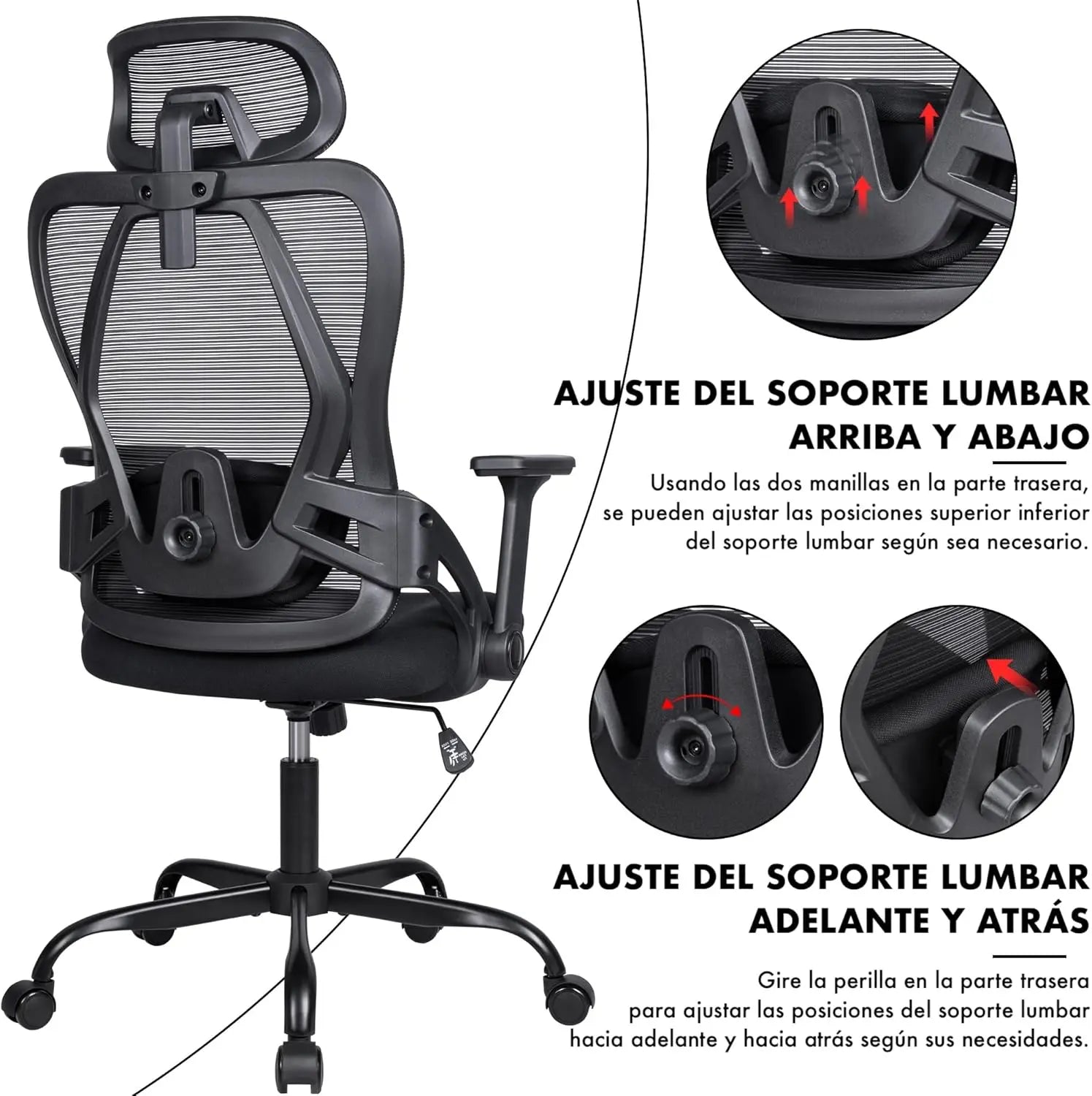Silla de oficina ergonómica T-LoVendo con reposacabezas ajustable, soporte lumbar y giro de 360°, malla transpirable, espuma de alta densidad, fácil montaje