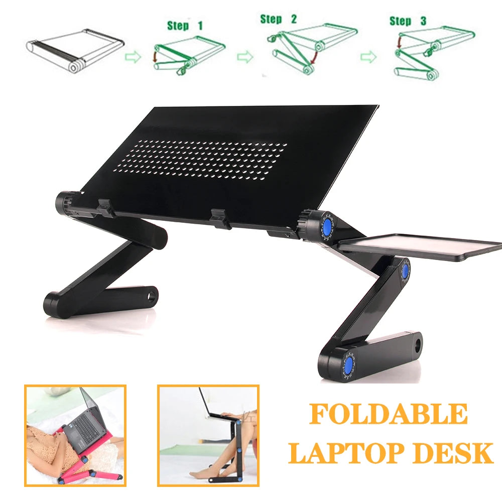 Escritorio portátil ergonómico de aluminio ajustable para TV, cama, sofá, PC, portátil, mesa, soporte de escritorio con alfombrilla para ratón.