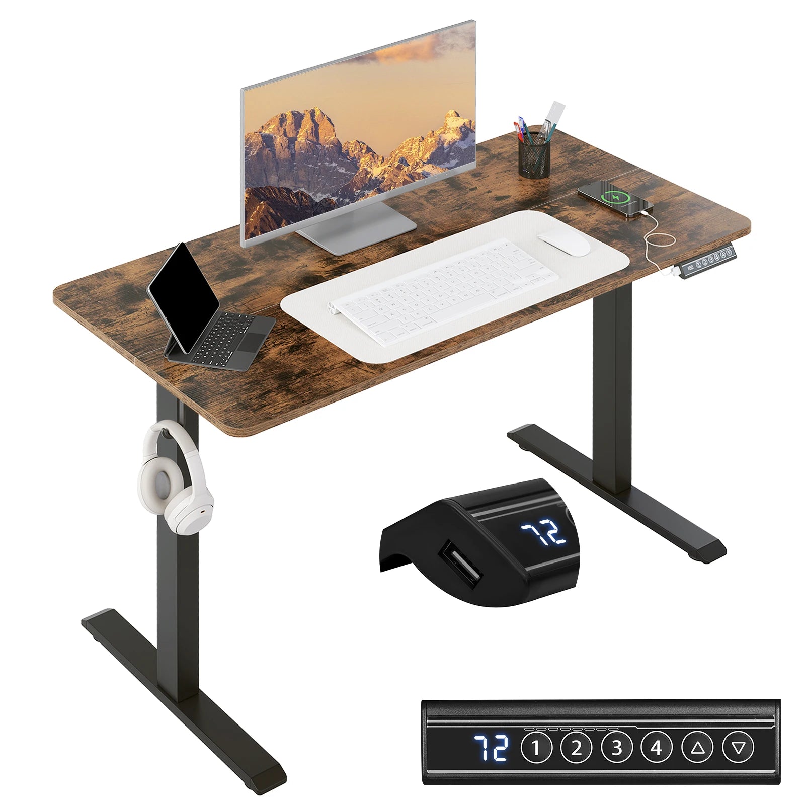 Escritorio eléctrico de pie WOLTU, escritorio de computadora de altura ajustable con puerto de carga USB, mesa de trabajo ergonómica con control de memoria