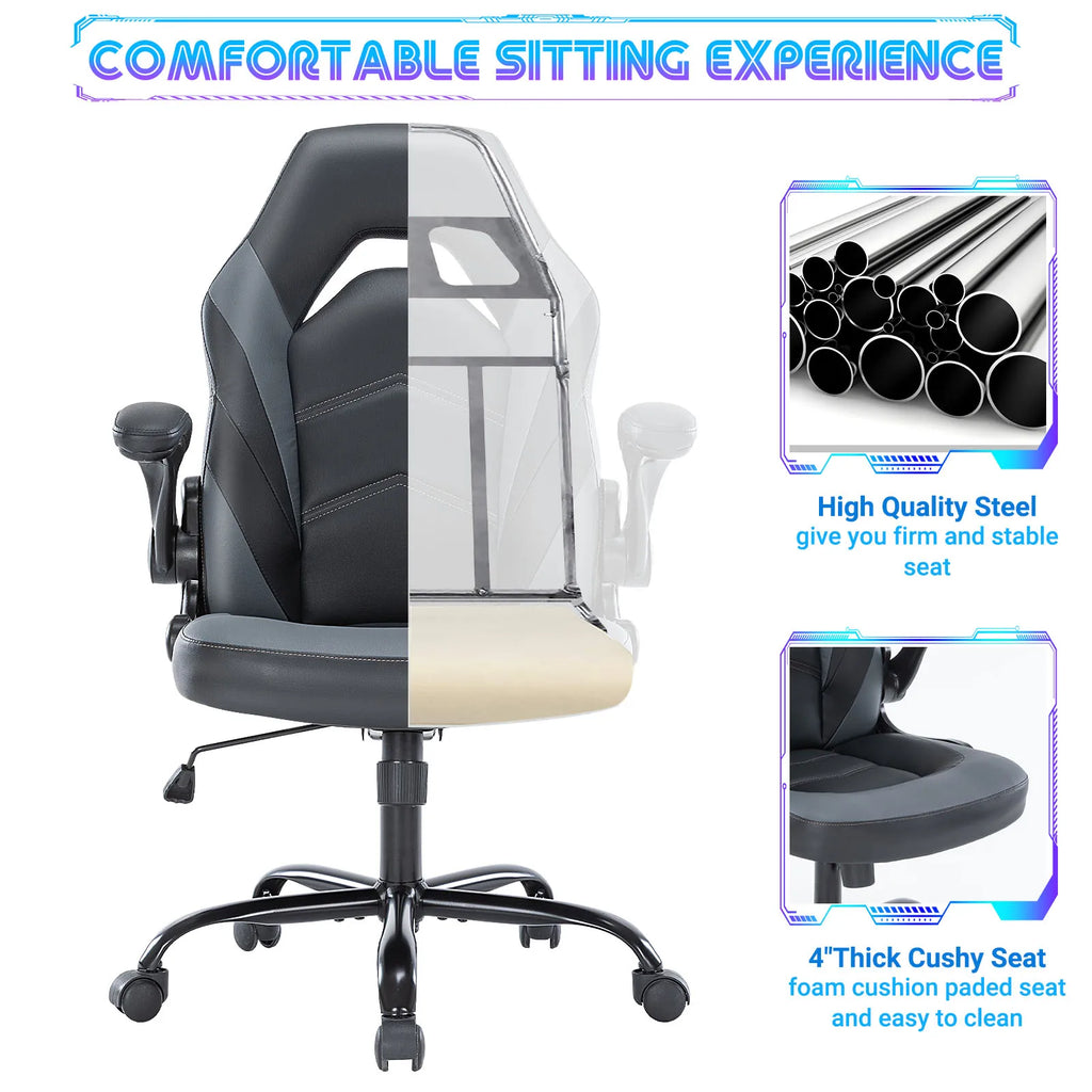 Silla ergonómica de escritorio para juegos JHK, ajustable, de cuero sintético, con reposabrazos abatible para Navidad