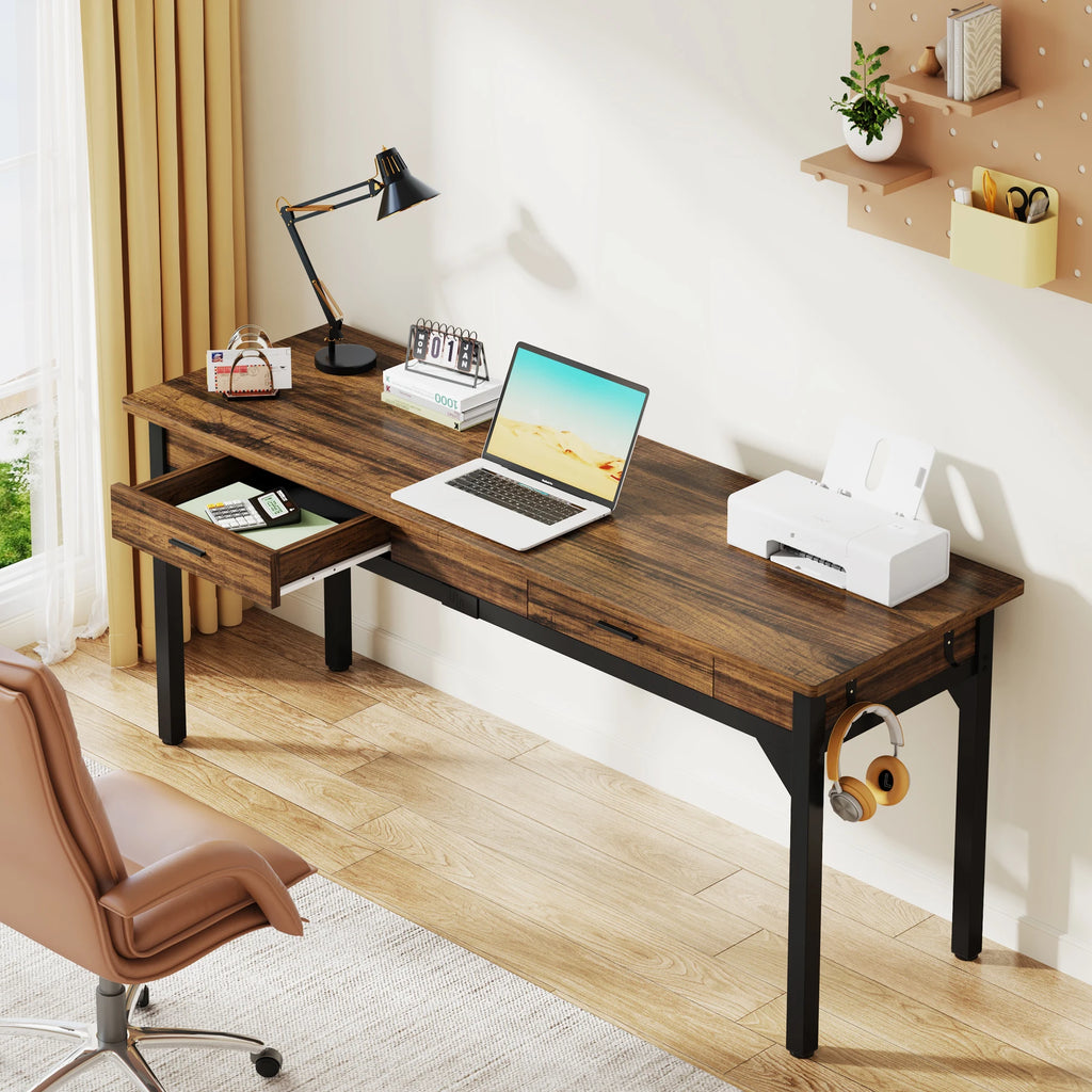 Escritorio para computadora extra largo Tribesigns de 78.7", [Escritorio doble], 2 cajones, escritorio para dos personas, escritorio ejecutivo grande, mesa de escritura