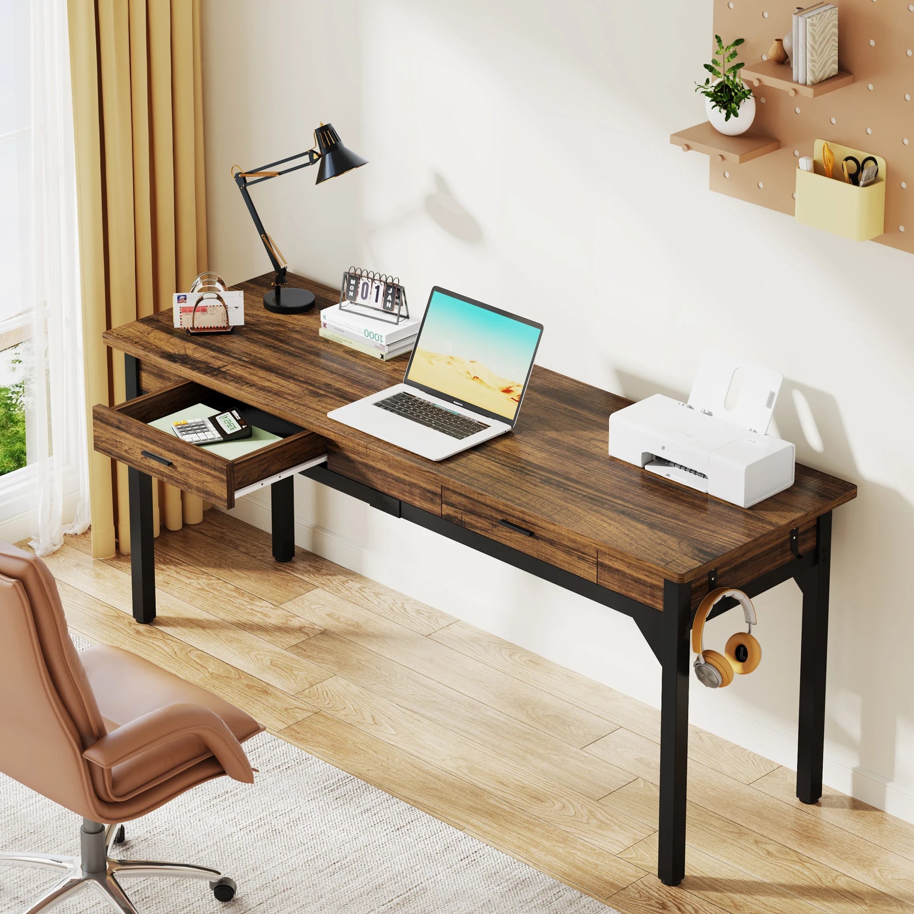 Escritorio para computadora extra largo Tribesigns de 78.7", [Escritorio doble], 2 cajones, escritorio para dos personas, escritorio ejecutivo grande, mesa de escritura