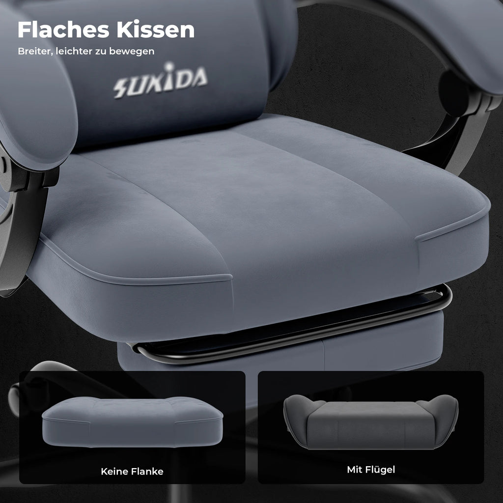 Silla gaming SUKIDA con reposapiés, diseño de carreras, silla de PC, silla ergonómica de oficina ajustable con soporte lumbar