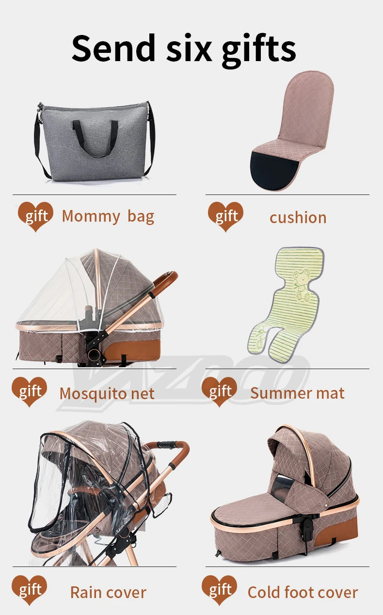 Cochecito de bebé de lujo 3 en 1 portátil, de viaje, con marco de aluminio, plegable.