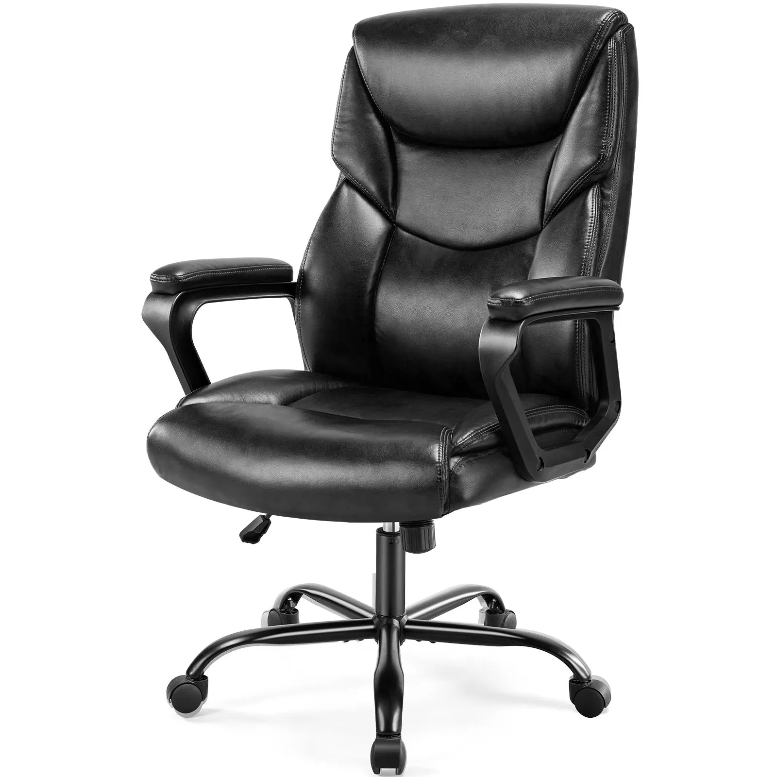 Silla ergonómica JHK con reposabrazos acolchado de cuero sintético y ruedas giratorias con soporte lumbar