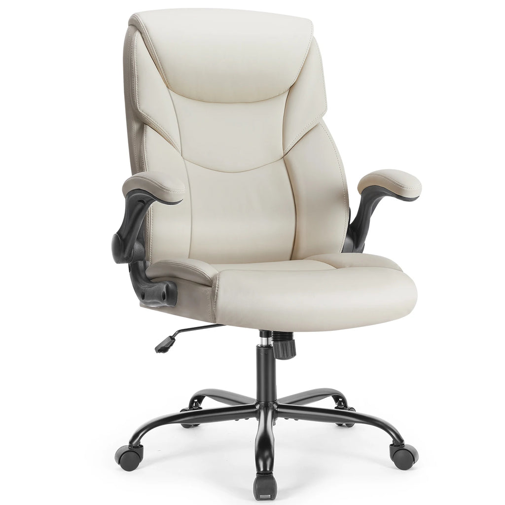 Silla ergonómica JHK con reposabrazos acolchado de cuero sintético y ruedas giratorias con soporte lumbar