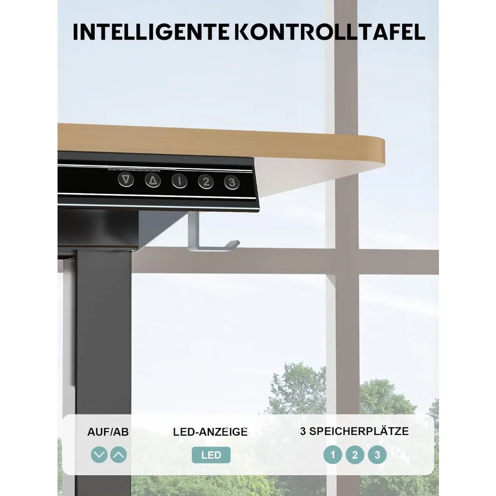 Escritorio Eléctrico elevable, Altura Ajustable, 120 - 60 cm, Función Memoria de Posición, con gestión de Cables y Ganchos.