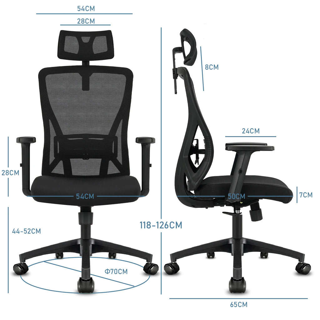 Silla de oficina ergonómica Durrafy con reposacabezas y reposabrazos ajustables, capacidad de carga de 150 kg.