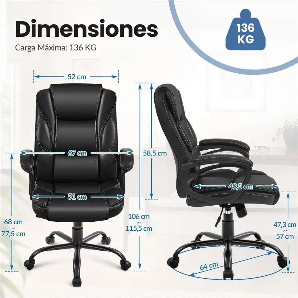 Silla ejecutiva reclinable de oficina con respaldo alto y función de inclinación, altura ajustable ergonómica