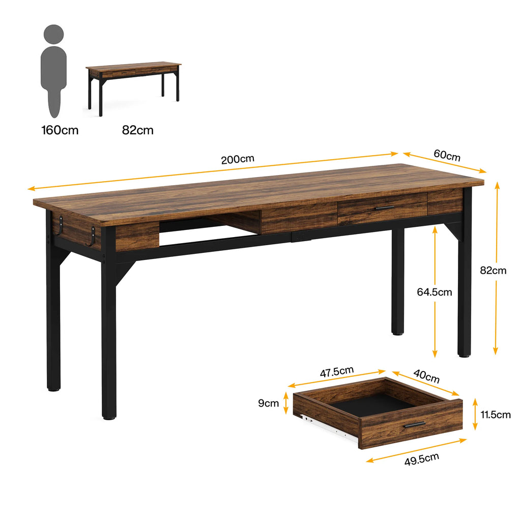 Escritorio para computadora extra largo Tribesigns de 78.7", [Escritorio doble], 2 cajones, escritorio para dos personas, escritorio ejecutivo grande, mesa de escritura