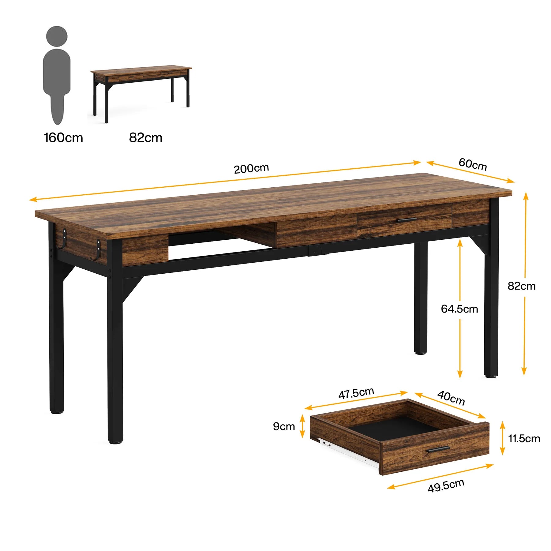 Escritorio para computadora extra largo Tribesigns de 78.7", [Escritorio doble], 2 cajones, escritorio para dos personas, escritorio ejecutivo grande, mesa de escritura