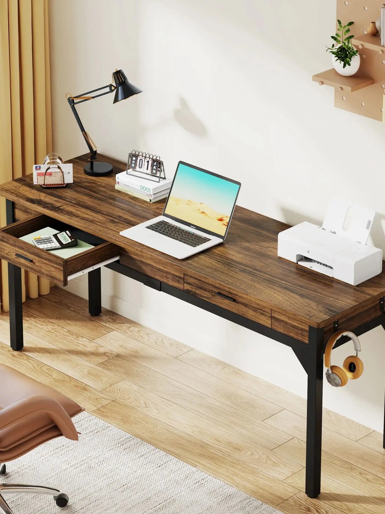 Escritorio para computadora extra largo Tribesigns de 78.7", [Escritorio doble], 2 cajones, escritorio para dos personas, escritorio ejecutivo grande, mesa de escritura